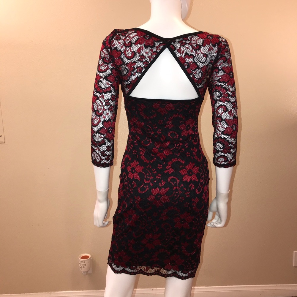 Almost Famous Lace Mini Dress Size Medium Junior Black Red Romantic Vamp Goth - Picture 3 of 15